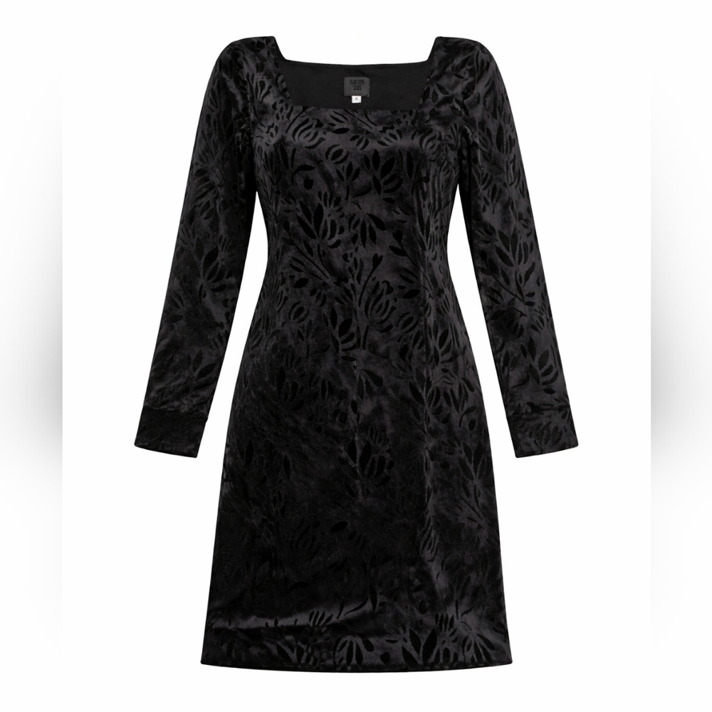 Vintage 90s Anna Sui Black Velvet Burnout Floral Dress – Size 6